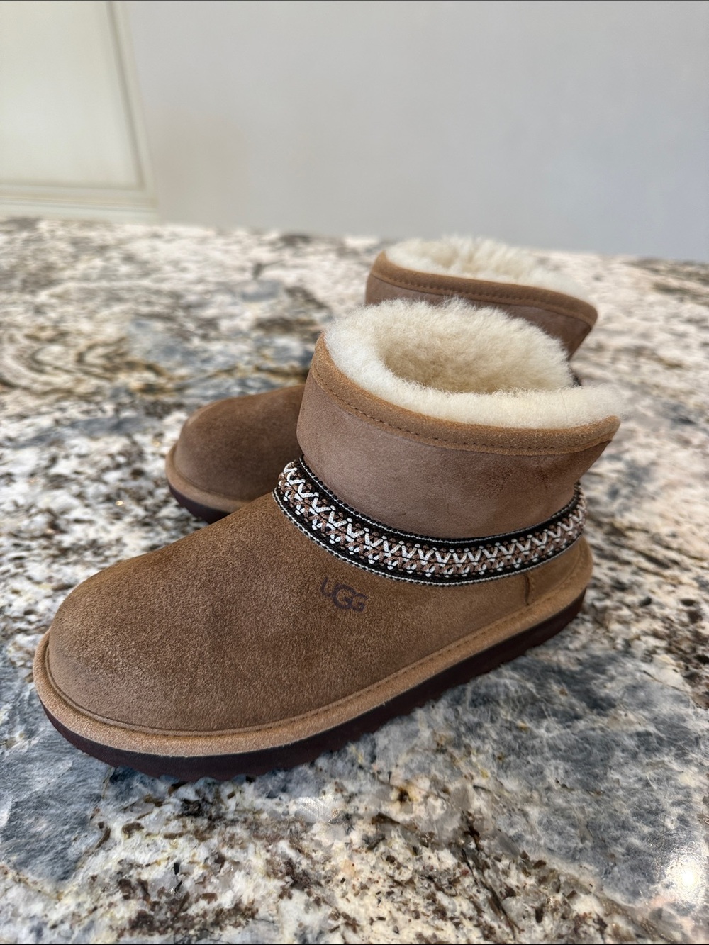 UGG Kids Chestnut Brown Suede Shearling Ankle Boots